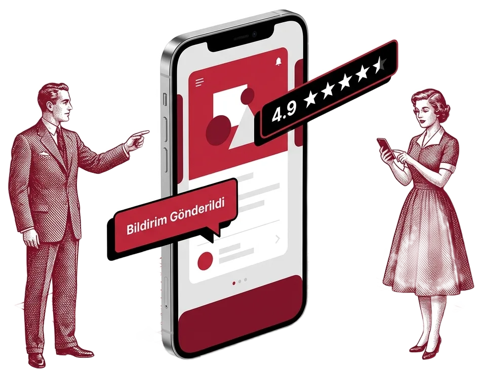 Mobil uygulama — dev telefon etrafında ekip