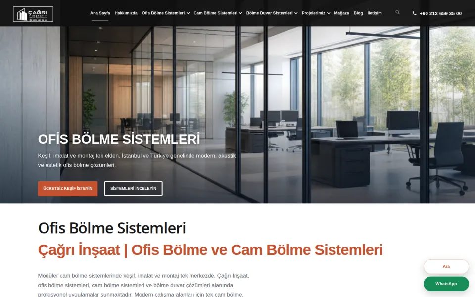 Çağrı İnşaat web sitesi — ofis bölme sistemleri